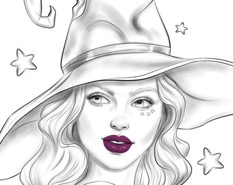 Witch - Printable Digital Coloring Page