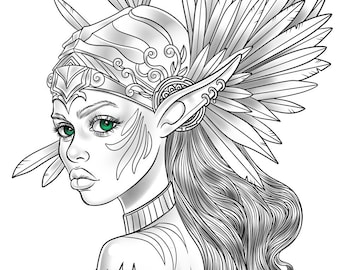 Regal Huntress - Printable Digital Coloring Page