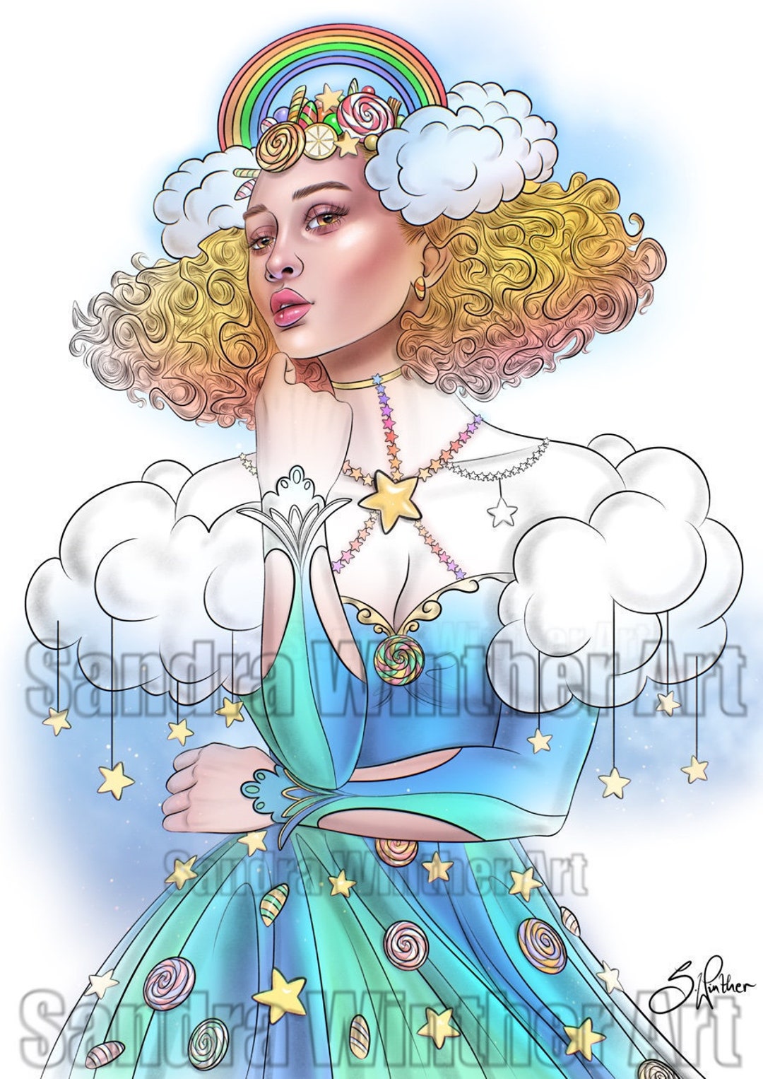Rainbow Girl Printable Digital Coloring Page - Etsy