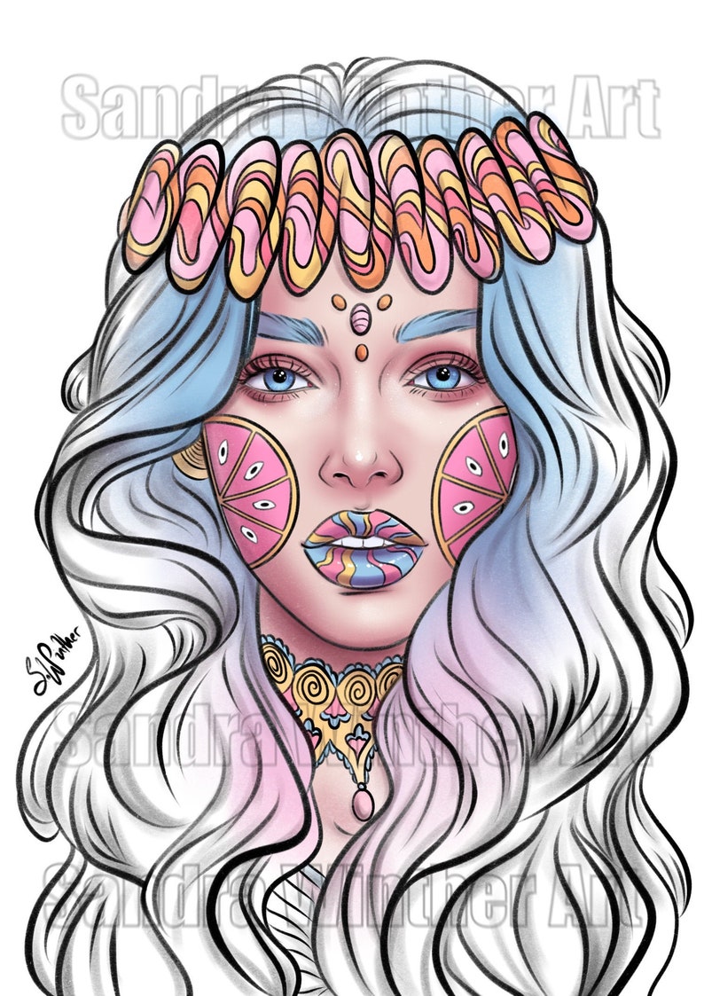 Candy Girl 2.0 Instant Download Coloring Page image 1