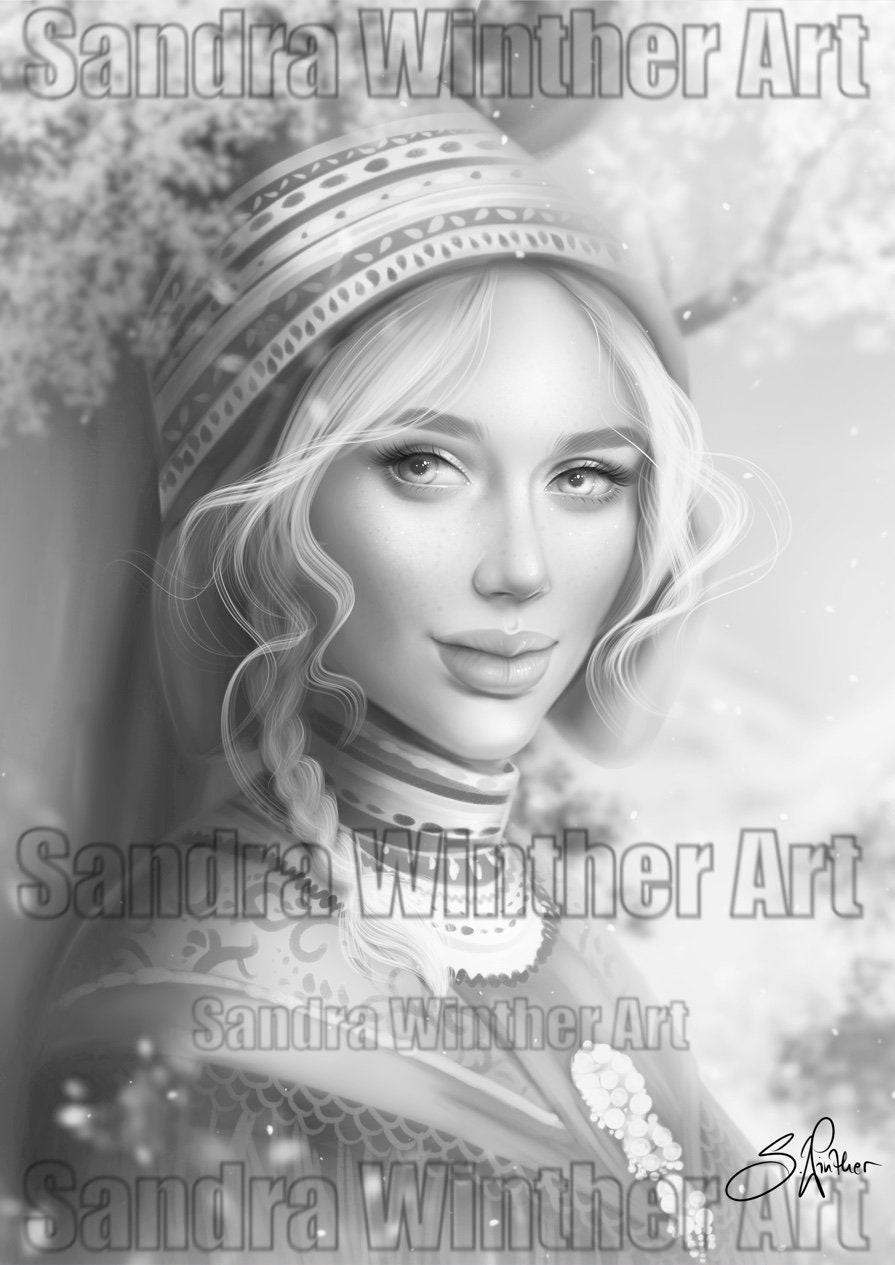 Sami Girl - Printable Digital Coloring Page in Grayscale - Etsy