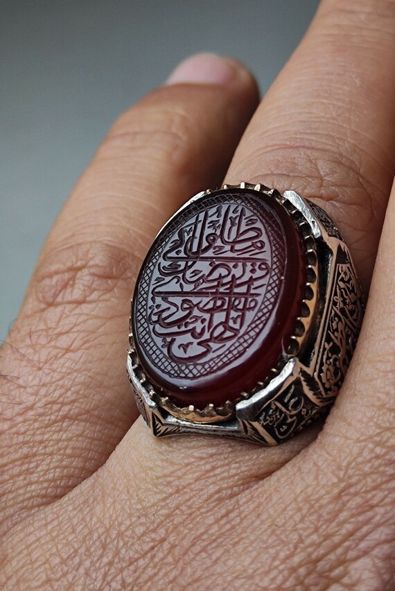 Hand Carved Agate aqeeq Handmade Silver Ring Silver Men s Ring