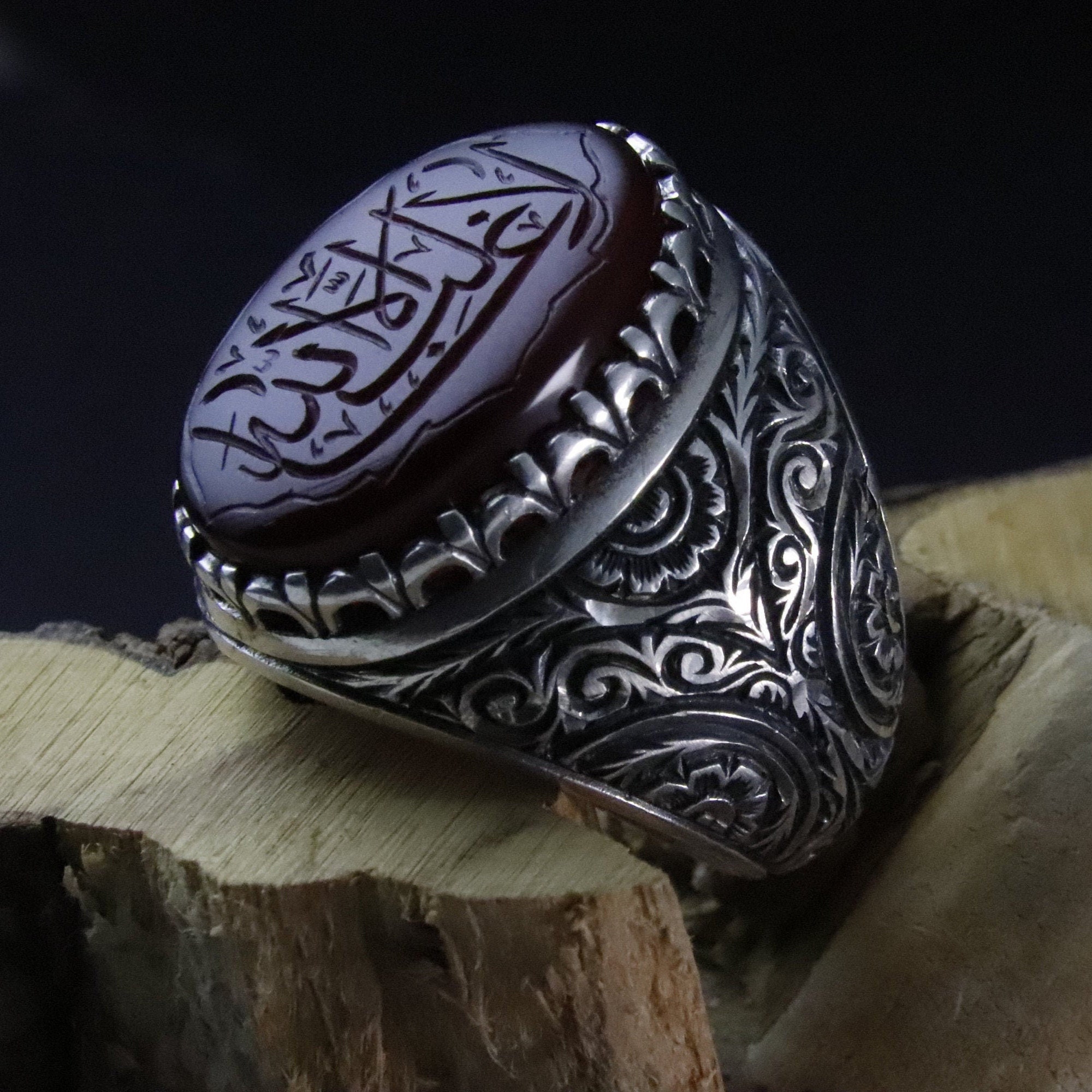 Muslim Ring Purple Yemeni Aqeeq With Handmade Silver Ring MR0311