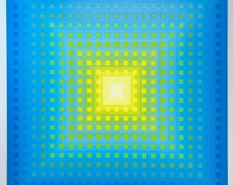 オリジナル オプアート アクリル画、幾何学的抽象、31.5 x 31.5 インチ
