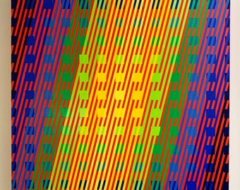 オリジナル オプアート アクリル画、幾何学的抽象、31.5 x 31.5 インチ