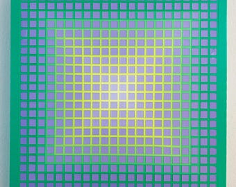 Pintura abstracta original, "28 de diciembre de 2019" Bellas artes estilo Op Art, Acrílico sobre panel, Abstracción geométrica de borde duro, Artista firmado