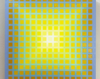 Op Art Acrylic Painting, Geometric Hard-Edge Abstraction, 12" X 12"