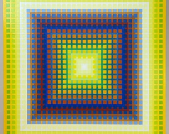 Original Acrylic Painting on Linen, Op Art, Geometric Hardedge Abstraction, Fine Art, Hard-Edge Abstract Painting, Artist Signed, 24"X24"