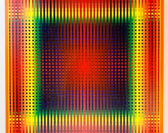 オリジナル オプアート アクリル画、幾何学的抽象、31.5 x 31.5 インチ