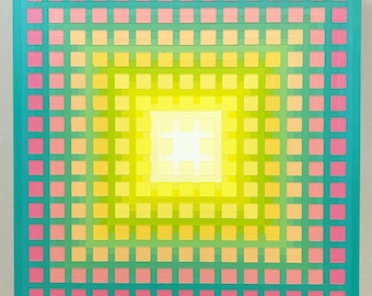Original Acrylic Painting on Panel, Op Art, Geometric Hardedge Abstraction, Fine Art, Hard-Edge Abstract Painting, Artist Signed, 12" X 12"