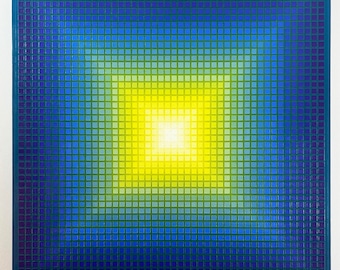 Original Op Art Acrylic Painting on Panel, Geometric Hardedge Abstract Fine Art, Optical Illusion, Contemporary Art Midcentury Modern Style