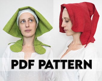 Medeltida öppen huva PDF-mönster och handledning - Storlek MEDIUM