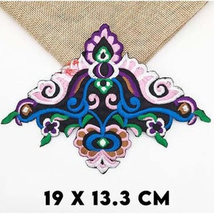 Floral Embroidered Patch - Large Purple & Blue Applique