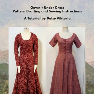 Medieval Dress Kirtle, Cotehardie, Gothic Fitted Gown, 14th century PDF Tutorial Pattern Drafting and Sewing image 2