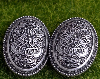 Tortoise Style Norse / Viking Brooch Set with dragon design - Silver color