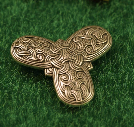Triangular Trefoil Norse Viking Brooch Bronze Color