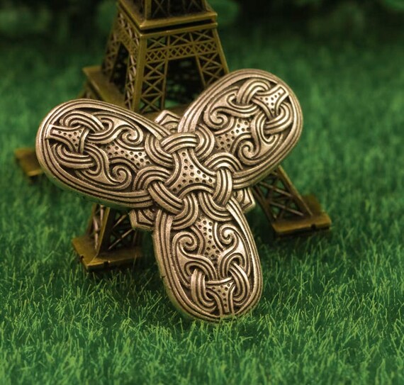 Triangular Trefoil Norse Viking Brooch Bronze Color UK