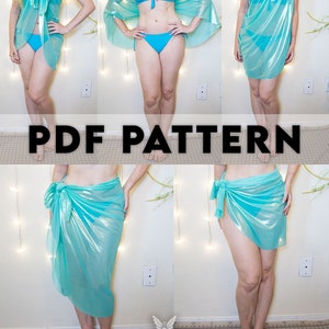 Peut inclure: Un patron PDF pour un paréo turquoise transparent. Le patron montre cinq façons différentes de porter le paréo, notamment comme une jupe, une enveloppe et un châle. Le patron est disponible en téléchargement et comprend des instructions sur la façon de coudre le paréo.