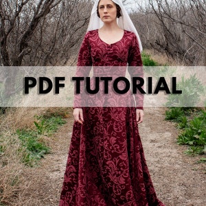 Medieval Dress Kirtle, Cotehardie, Gothic Fitted Gown, 14th century PDF Tutorial Pattern Drafting and Sewing image 1