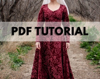 Medieval Dress - Kirtle, Cotehardie, Gothic Fitted Gown, 14th century - PDF Tutorial - Pattern Drafting and Sewing