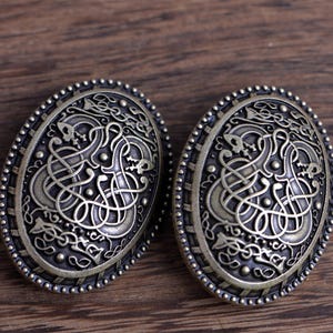 Tortoise Style Norse / Viking Brooch Set with dragon design - Bronze color