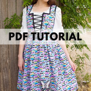 Dirndl Dress, Modern History Bounding Octoberfest Fashion with Pockets - PDF Tutorial - Pattern Drafting and Sewing