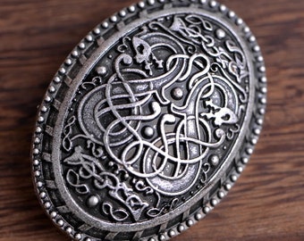 Tortoise Style Norse / Viking Brooch with dragon design - Silver color