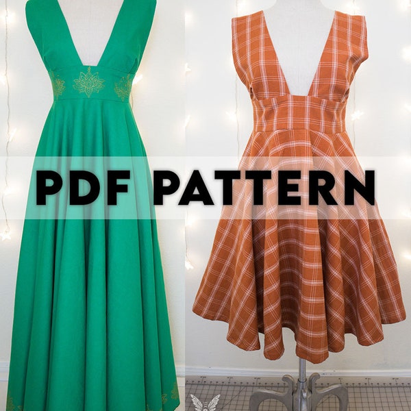 Plunge Queen - Dramatic Neckline Dress With Pockets - PDF Pattern