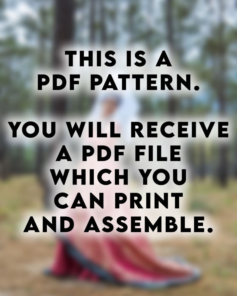 May include: Text on a blurred background reads: "This is a PDF pattern. You will receive a PDF file which you can print and assemble."