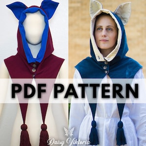 Medieval Cat Hood LARGE PDF Pattern and Tutorial Larp, Reenactment, Cosplay, Fantasy Costume image 1