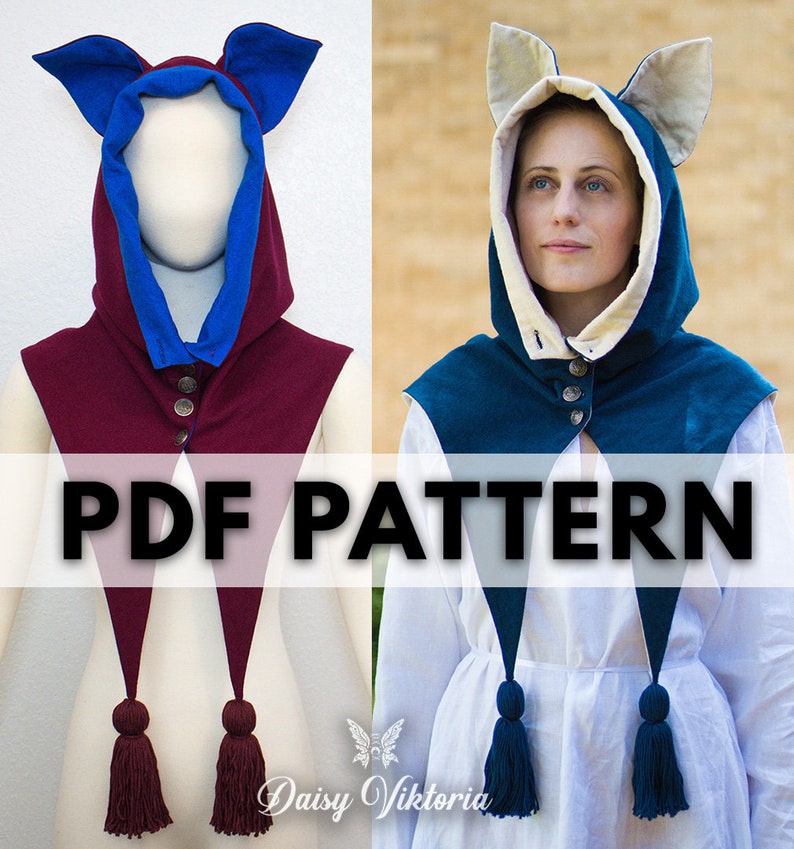 Medieval Cat Hood LARGE PDF Pattern and Tutorial Larp, Reenactment, Cosplay, Fantasy Costume image 1