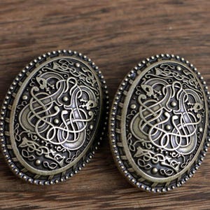 Conjunto de broches nórdicos/vikingos estilo tortuga con diseño de dragón - Color bronce imagen 1