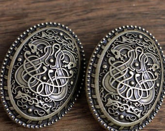 Tortoise Style Norse / Viking Brooch Set with dragon design - Bronze color