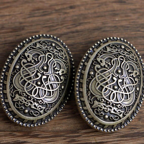 Tortoise Style Norse / Viking Brooch Set with dragon design - Bronze color