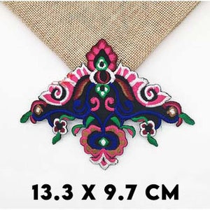 Floral Embroidered Patch - Small Pink & Blue Applique