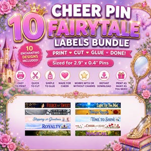 10 Fairytale Cheer Pin Bundle (2.9 x 0.4") - Instant Download Designs