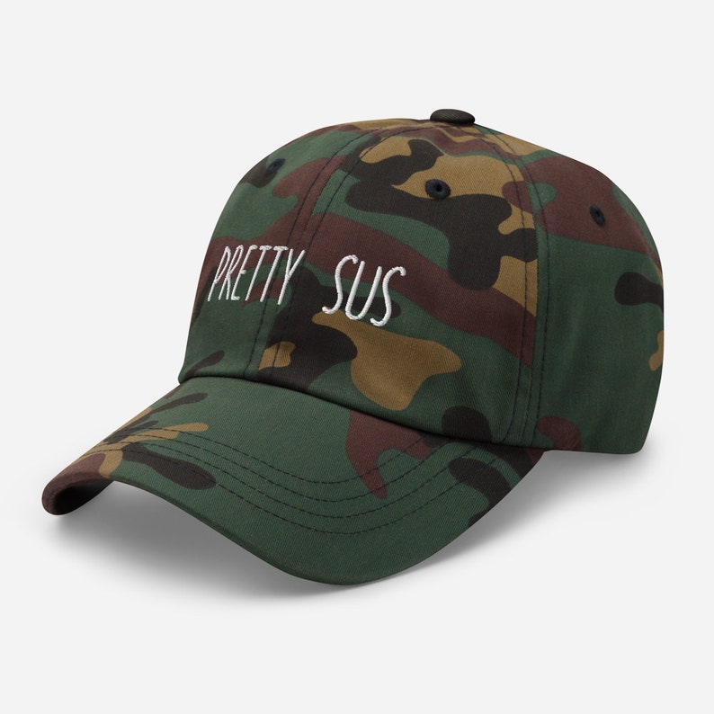 Among Us /'Pretty Sus/' Embroidered Dad Cap Hat Black Navy or Camo