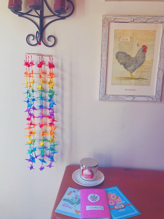 Rainbow Crane Mobile Medium Etsy