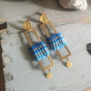 Contemporary  woven earrings,loom,gift,brass