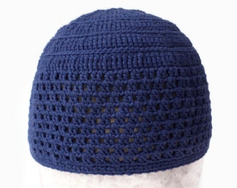 Summer hat, navy blue soft cotton cap for men Kufi hat