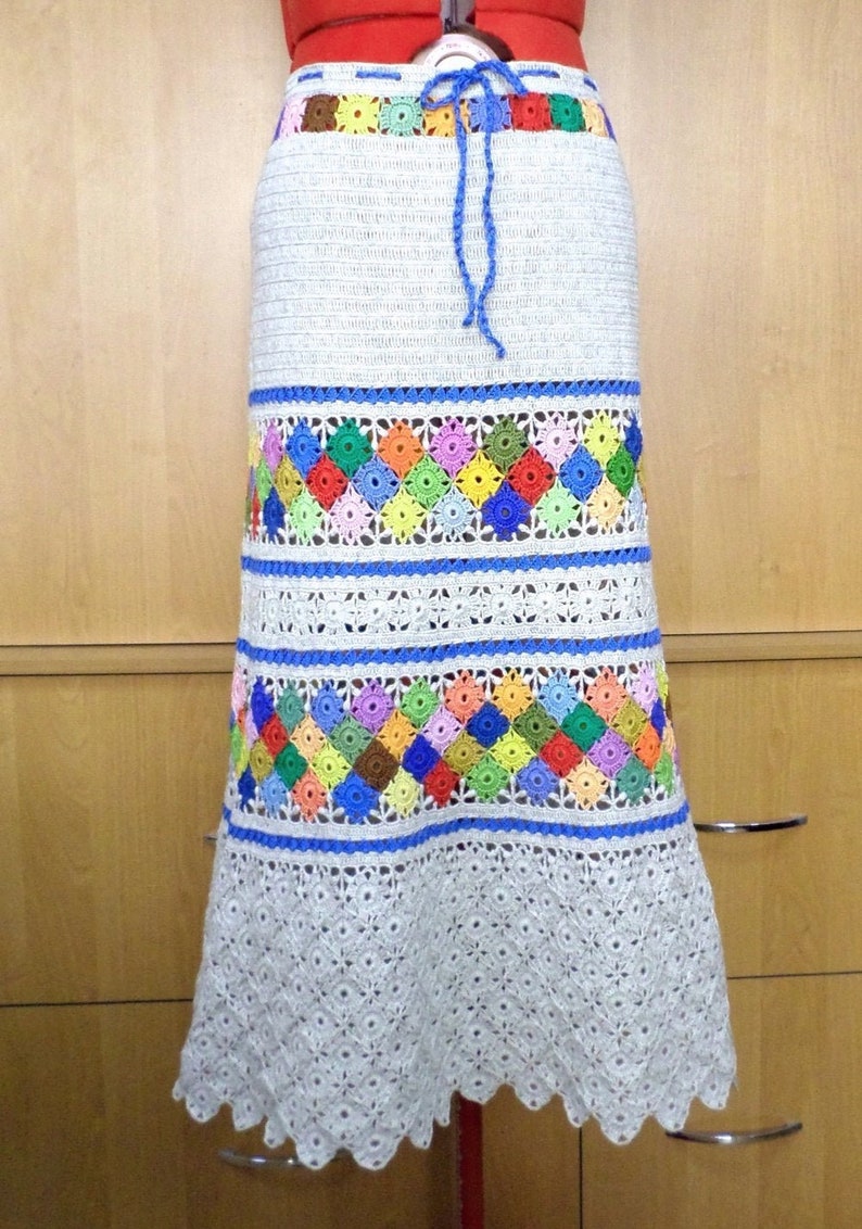 Crochet linen pixel granny square skirt stylish festival boho Etsy