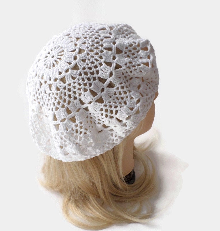 Ladies summer beret White linen cotton sun hat