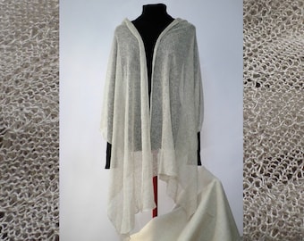 Natural linen organic knitted women wrap, wide scarf, lace shawl, long knitted soft scarf