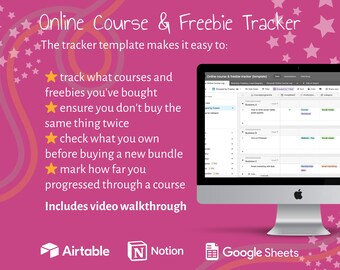 Online Course & Freebie Tracker | Google Sheets | Notion | Airtable tracker template for small business owners | track your learning