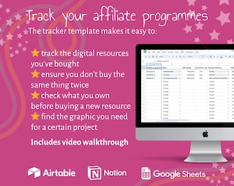 Track your affiliate programmes | Google Sheets | Notion | Airtable tracker template for small business owners