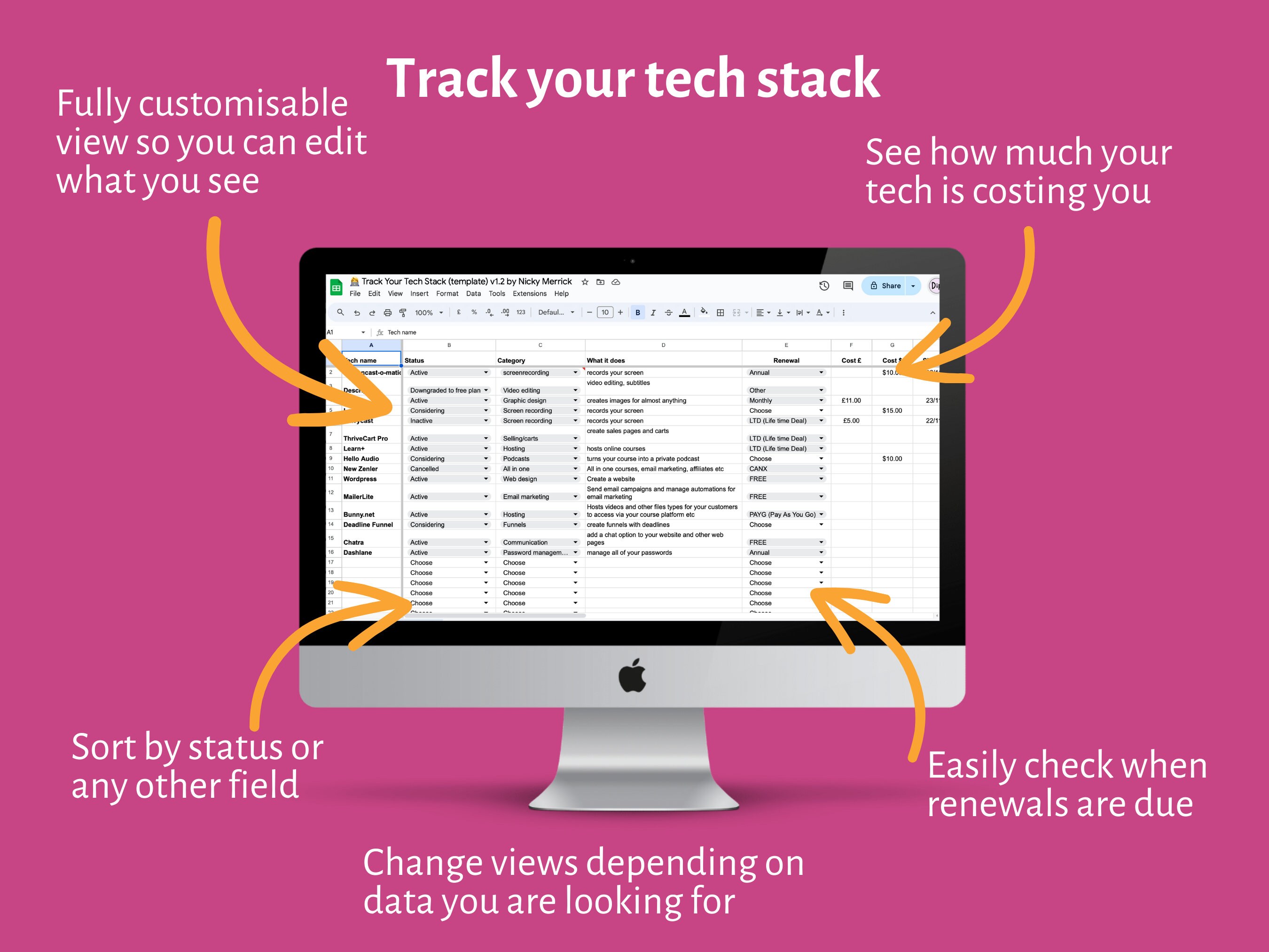 Track Your Tech Stack | Google Sheets | Notion | Airtable Tracker ...