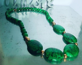 Handmade Green and Black Jasper Oval beaded necklace, Women's necklace, Beaded necklace, Statement jewelry