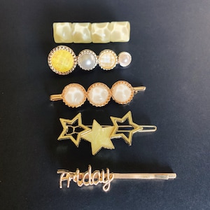 5 Stück Acryl Mode Haarnadel Set, Haarschmuck, Haarspangen, Haarspangen für Frauen und Mädchen, Freitag, Sterne, Gelb, Weiß und Gold