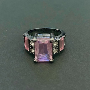 Pink Cubic Zirconia Ring, Black Gold Filled Jewelry, Cocktail Ring, Statement Jewelry For Women, Size 7