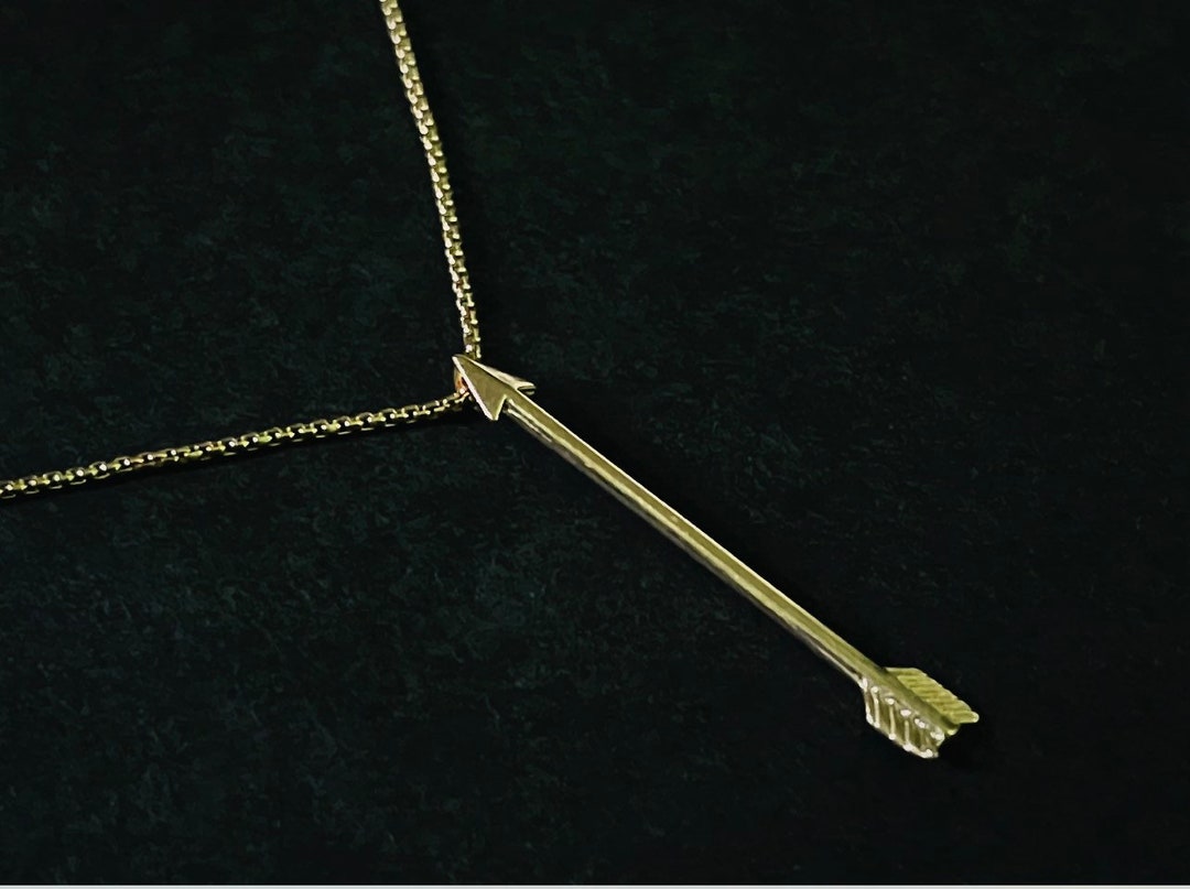 Long Gold Arrow Pendant Necklace, 14k Gold Plated Necklace, Chain ...